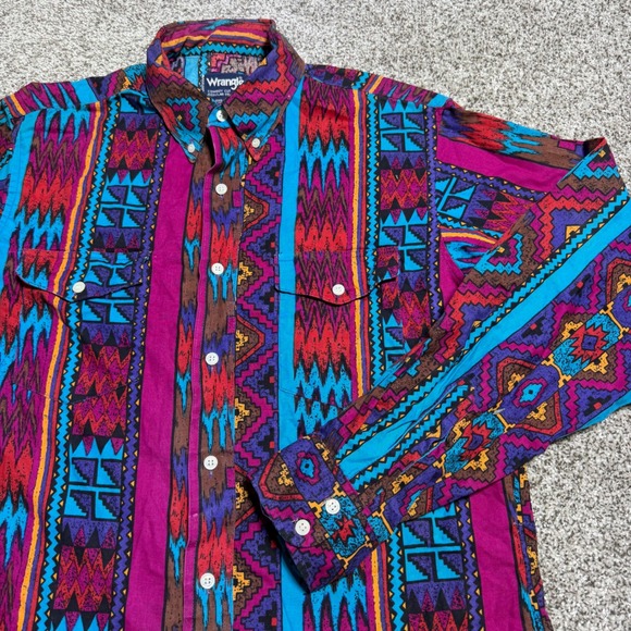 Wrangler Other - VTG Wrangler Men L 16x34 Western Brushpopper Shirt Long Sleeve Aztec Loud Cowboy